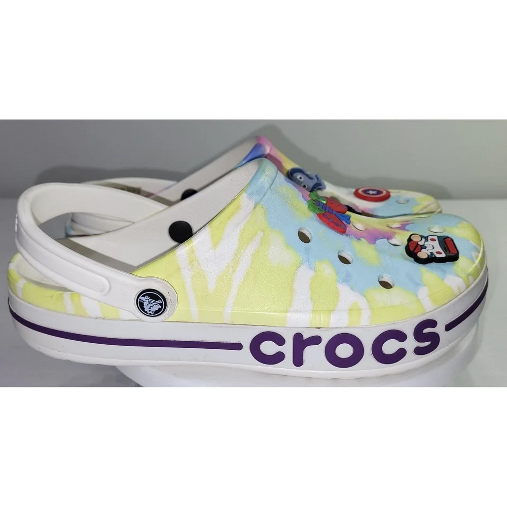 Crocs Crocband Clogs Tie Dye Multi Color Pastel Jibbitz Charms Mens 10 Womens 12